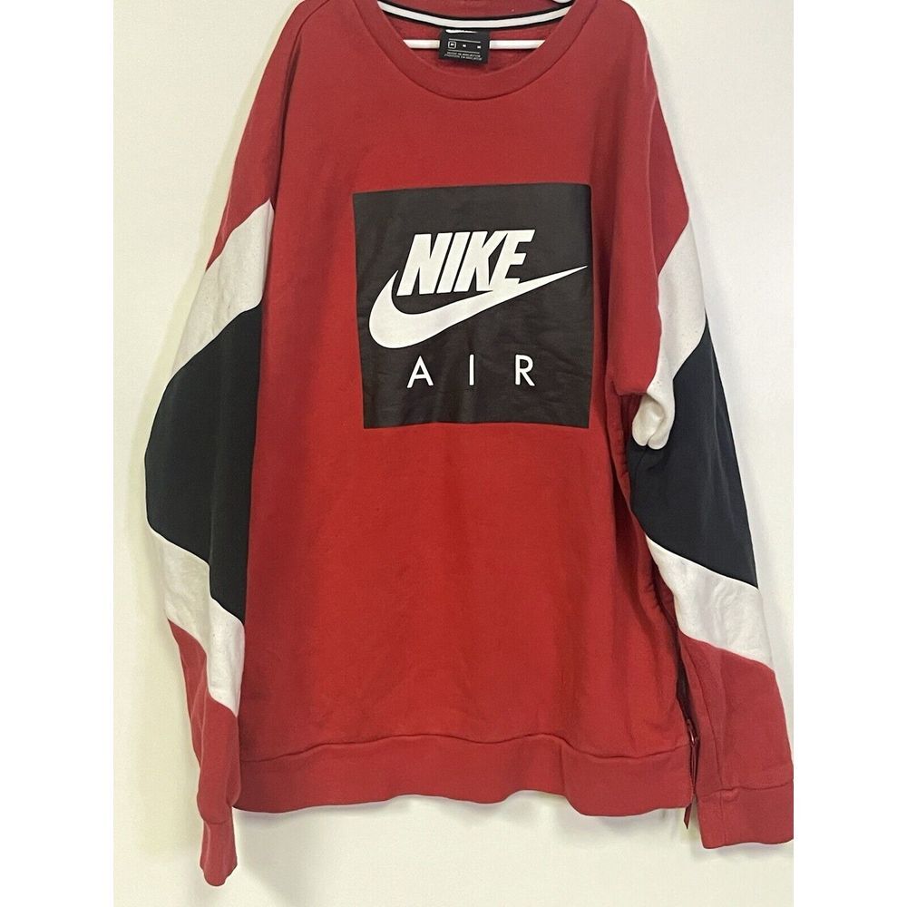 Nike Air Fleece Crewneck Men Side Zip Sweatshirt Red White Size Medium